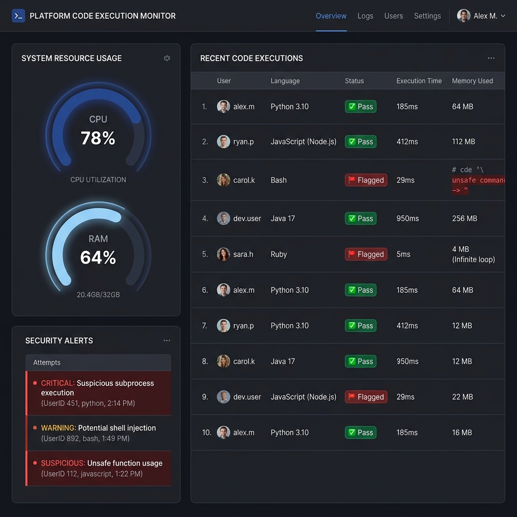 Admin monitoring dashboard